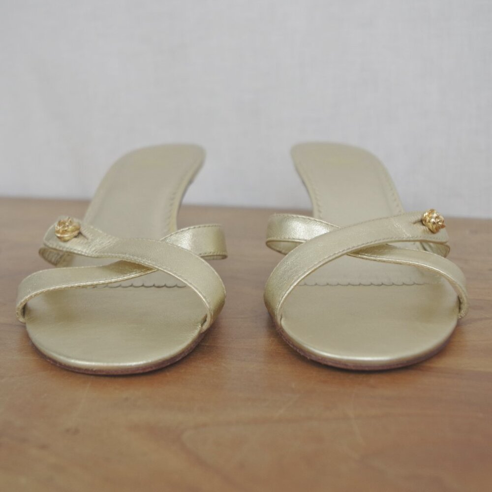 Lilly Pulitzer Via Palm Beach Gold Leather Sandal Heels Size 7M - Picture 10 of 10